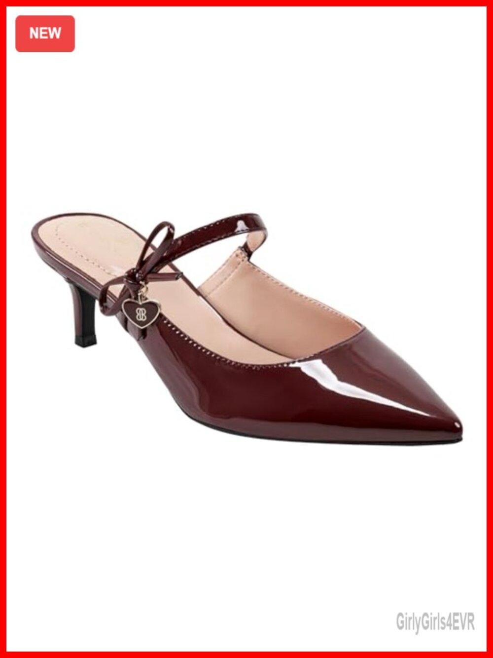 Mayblis Faux Patent Kitten Heel Mules with Bow Pointed Toe Pumps for Evening